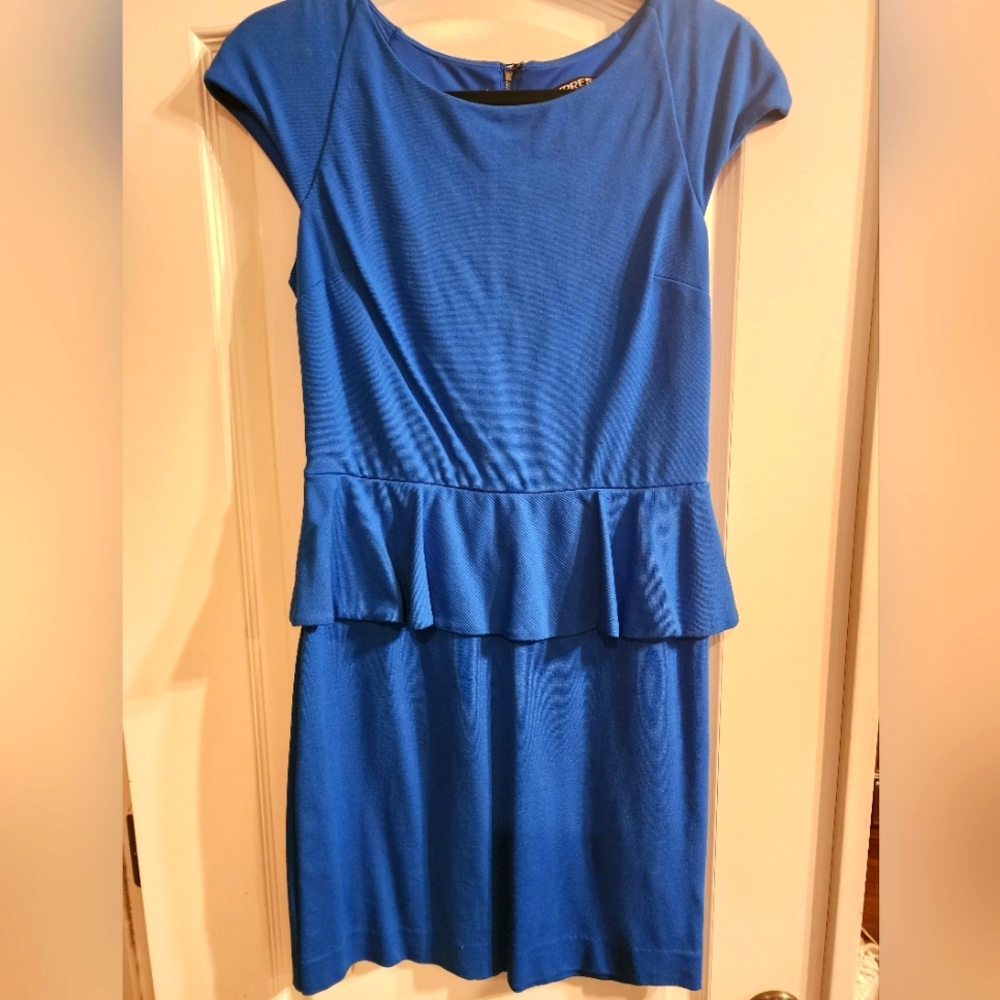 Express Blue Peplum Dress with Zip up Back